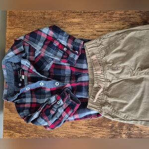 Ben Sherman Red and Blue Plaid Shirt with Tan Shorts Set